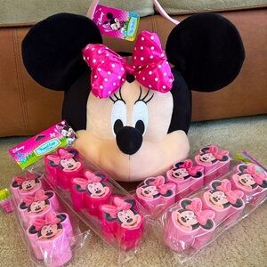 Brand New Disney Large Plush Minnie Mouse Pink Bow Easter Bag & 12 Fillable Eggs